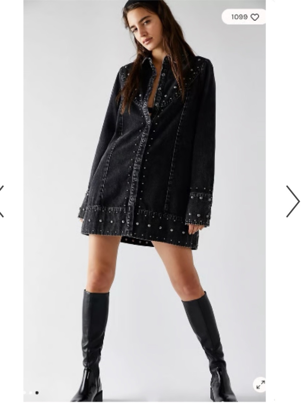 Free People Bennett Black Studded Denim Mini Dress size M
